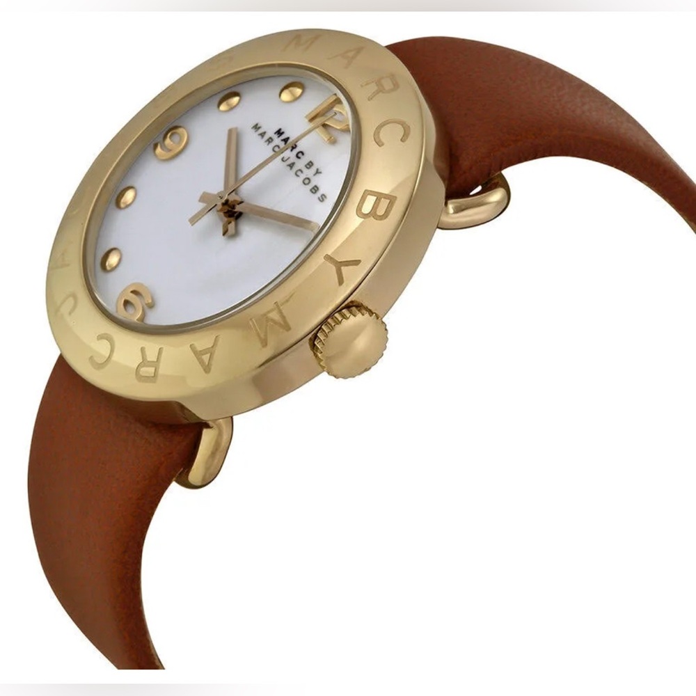 Marc By Marc Jacobs Ladies Amy White Dial Brown Genuine Leather Watch GUC - Picture 3 of 9